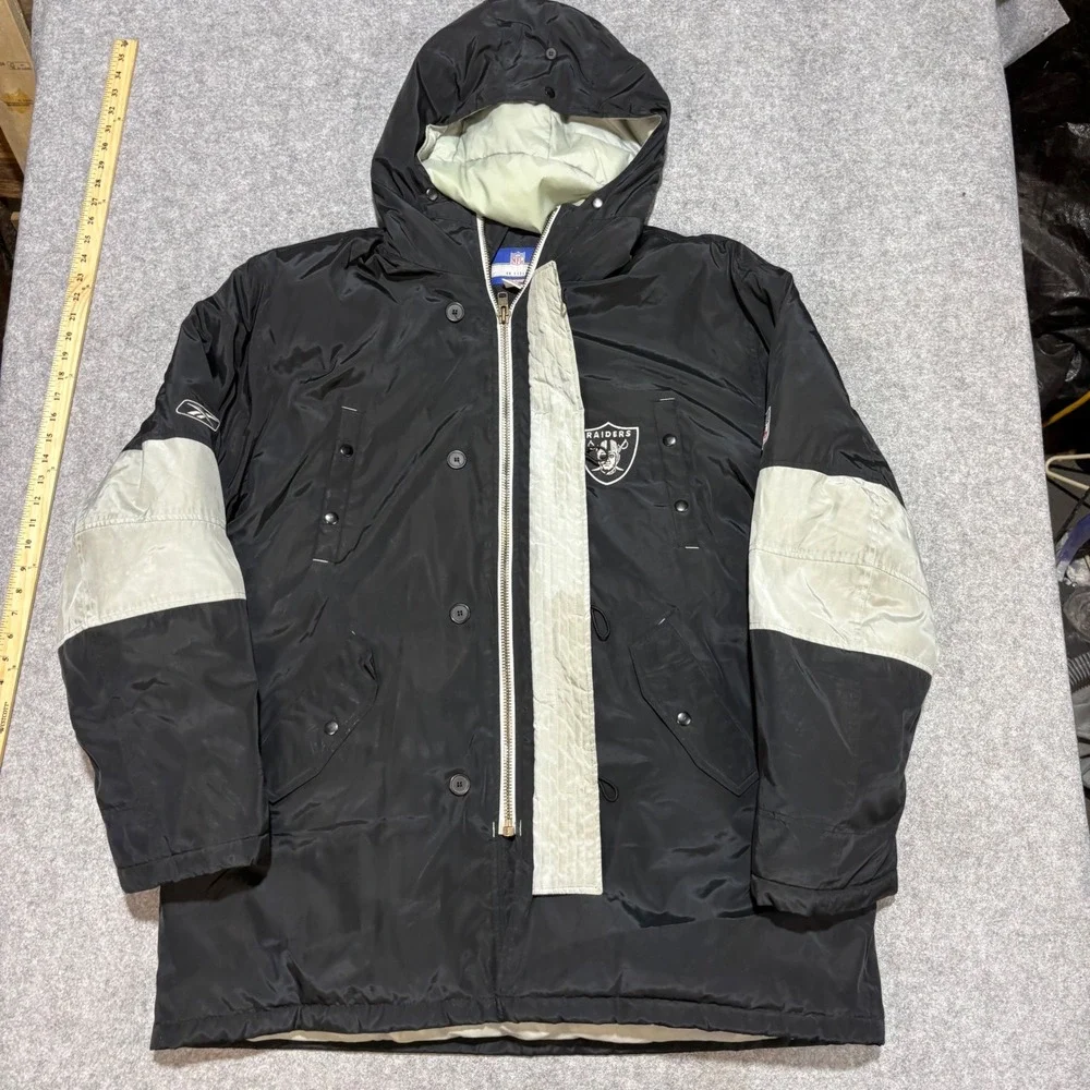 Reebok NFL Oakland Raiders Parka Jacket Mens 2XL Black Heavy Sideline Coat